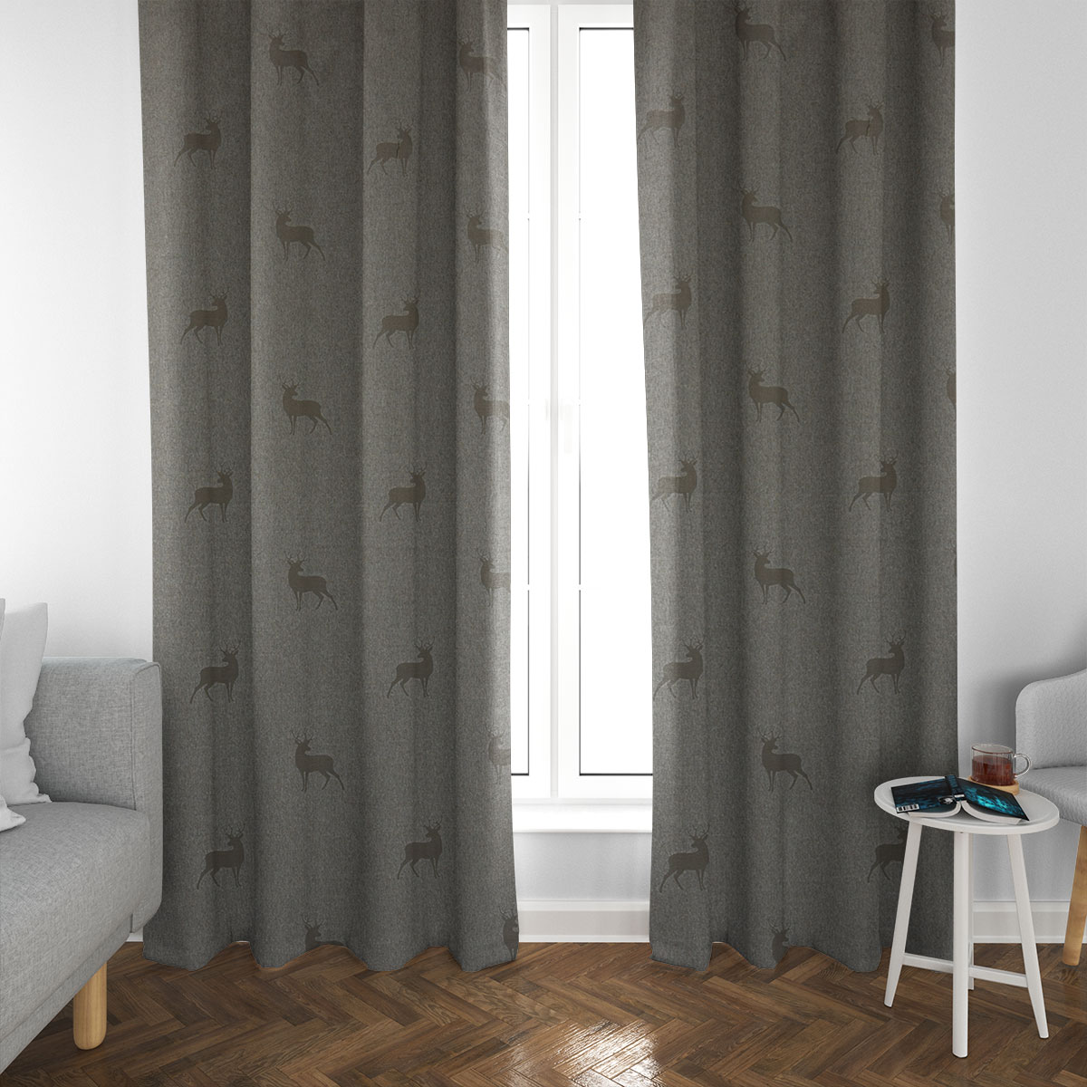 Dekostoff Landhausstoff Wendestoff Hirsche beige braun türkis 1.40m