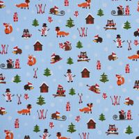 Dekostoff Halbpanama Kinderstoff Winterstoff Tiere hellblau 140cm