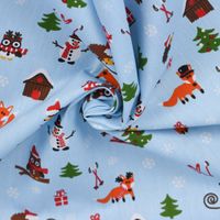 Dekostoff Halbpanama Kinderstoff Winterstoff Tiere hellblau 140cm