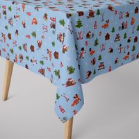 Dekostoff Halbpanama Kinderstoff Winterstoff Tiere hellblau 140cm