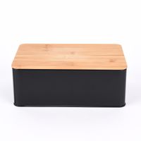 Vorratsdose eckig mit Bambusdeckel Metall schwarz 19.5x13.5x7.5cm