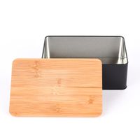 Vorratsdose eckig mit Bambusdeckel Metall schwarz 19.5x13.5x7.5cm