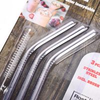 Trinkhalm 3er Set mit Reinigungsbürste Edelstahl 21cm