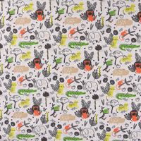 Baumwollstoff Popeline WILD ANIMALS beige grün orange gelb dunkelgrau