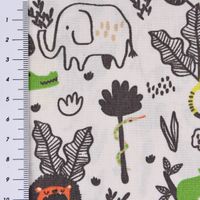Baumwollstoff Popeline WILD ANIMALS beige grün orange gelb dunkelgrau