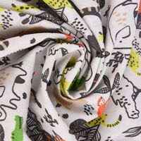 Baumwollstoff Popeline WILD ANIMALS beige grün orange gelb dunkelgrau