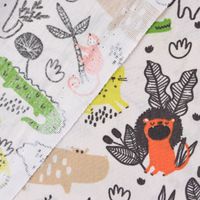 Baumwollstoff Popeline WILD ANIMALS beige grün orange gelb dunkelgrau