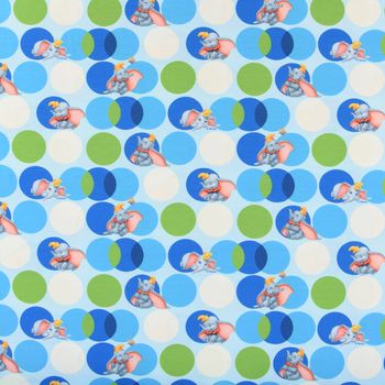 Baumwolljersey Digitaldruck Disney Dumbo Kreise blau grün creme 1.5m