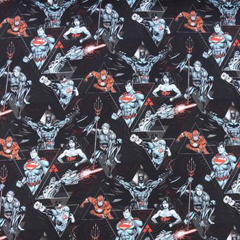 Baumwolljersey Digitaldr. Justice League Superhelden schwarz blau rot