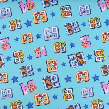 Baumwolljersey Digitaldr. Paw Patrol Startnummer Sterne türkis bunt 1