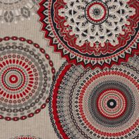 Dekostoff Halbpanama Leinenlook Mandalas natur rot 1.40m Breite