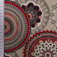 Dekostoff Halbpanama Leinenlook Mandalas natur rot 1.40m Breite