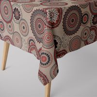Dekostoff Halbpanama Leinenlook Mandalas natur rot 1.40m Breite