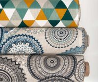 Dekostoff Halbpanama Leinenlook Mandalas natur blau 1.40m Breite