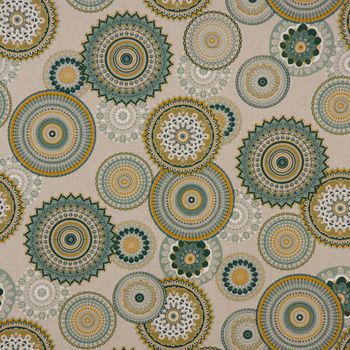 Dekostoff Halbpanama Leinenlook Mandalas natur grün 1.40m Breite