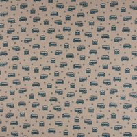 Dekostoff Leinenlook Lizenzstoff VW Bus Bulli natur petrol blau 1.40m