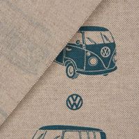 Dekostoff Leinenlook Lizenzstoff VW Bus Bulli natur petrol blau 1.40m
