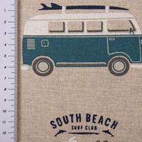 Dekostoff Lizenzstoff VW Bus Bulli California Surf natur petrol oliv 1