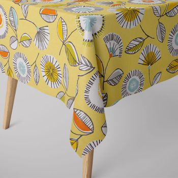 SCHÖNER LEBEN. Tischdecke Sundance Blumen hellgrün braun orange aqua