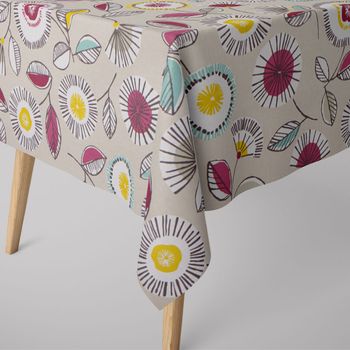 SCHÖNER LEBEN. Tischdecke Sundance Blumen beige ocker beere aqua