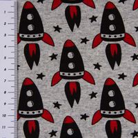 French Terry Sommersweat Rakete grau meliert schwarz rot 1.50m Breite