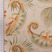 Dekostoff Vorhangstoff Baumwollstoff Chamäleon Leguan Blätter beige