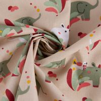 Baumwollstoff SUNDARA Elefant Nashorn Vogel hellbraun bunt 1.5m Breite