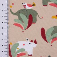 Baumwolljersey SUNDARA Elefant Nashorn Vogel hellbraun bunt 1.5m