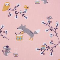 Baumwollstoff WATREE Fuchs Maus Vogel Ast rosa bunt 1.5m Breite