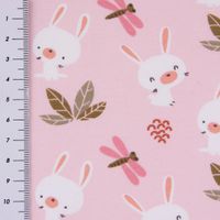 Baumwolljersey Jersey DOLALI Hase Biene Sträucher rosa bunt 1.5m