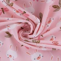 Baumwolljersey Jersey DOLALI Hase Biene Sträucher rosa bunt 1.5m