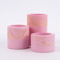 Teelichthalter 3er Set gemustert mit Goldeffekt Speckstein rosa gold 5.5x8cm