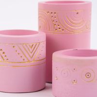Teelichthalter 3er Set gemustert mit Goldeffekt Speckstein rosa gold 5.5x8cm
