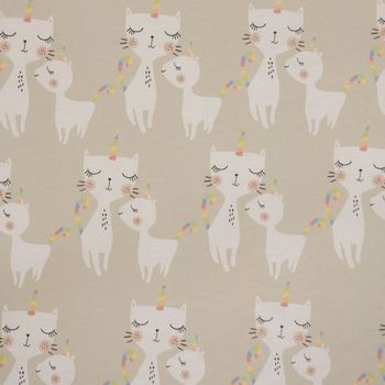 Dekostoff Baumwollstoff Katzen Caticorn beige pastell raumhoch 2.80m