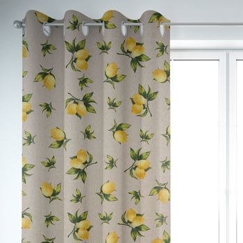 SCHÖNER LEBEN. Vorhang Halbpanama Zitronen natur grün gelb 245cm