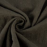 Double Gauze Musselin Lochstickerei Blumen uni khaki 1.35m Breite