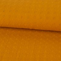 Double Gauze Musselin Lochstickerei Blumen uni ocker 1.35m Breite