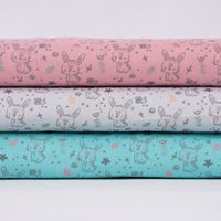 Baumwollstoff Häschen Biene Blumen altrosa grau 1.5m Breite