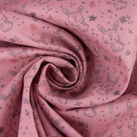 Baumwollstoff Häschen Biene Blumen altrosa grau 1.5m Breite