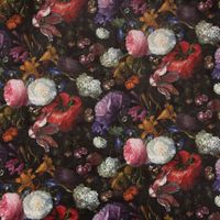 Samtstoff Dekostoff Samt Blumen Tulpen Pfingstrosen grün bunt 1.4m