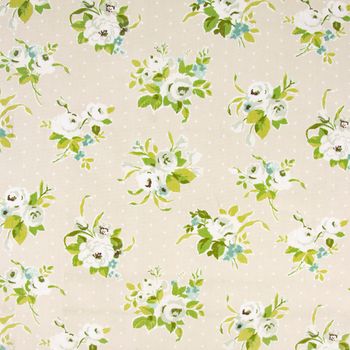 Dekostoff Baumwollstoff Rosen Punkte beige grün weiß 1.38m Breite