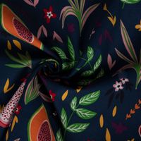 Dekostoff Ottoman Canvas Früchte Blumen Blätter blau bunt 1.40m