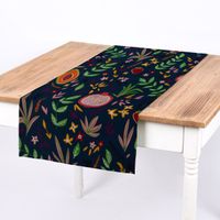 Dekostoff Ottoman Canvas Früchte Blumen Blätter blau bunt 1.40m