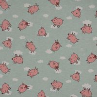 Dekostoff Canvas Flying Pigs Schweinchen Wolken mint rosa weiß 1.40m