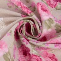 Dekostoff Ottoman Canvas Rosen Spitzenborte natur rosa 1.40m Breite
