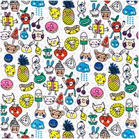 Rico Design Jersey Gesichter Punkte Obst Tiere weiß bunt 70x100cm