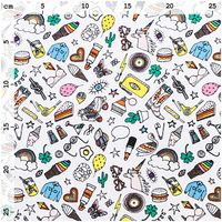 Rico Design Jersey Stoffabschnitt Comic Icons weiß bunt 70x100cm