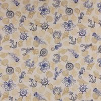 Outdoorstoff Dralon Krabbe Anker Muscheln natur beige blau 1.40m