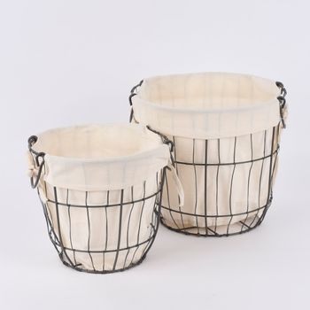 Sass & Belle 2er Set Aufbewahrungskörbe Metalldraht mit Canvasbeutel 27.5x24cm