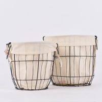 Sass & Belle 2er Set Aufbewahrungskörbe Metalldraht mit Canvasbeutel 27.5x24cm